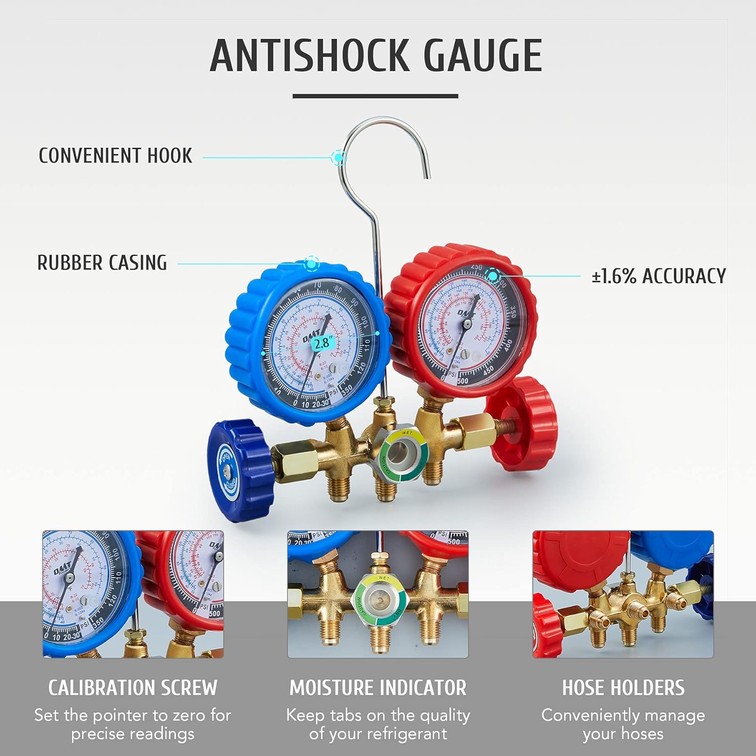 AC Manifold Gauge Set, AC Gauges for R134a R12 R22 R502 Refrigerant, Car AC Gauge Set with 5FT Hoses Adapter Adjustable Couplers, Puncturing & Self Sealing R134A Can Tap Freon Charge Kit: Industrial & Scientific