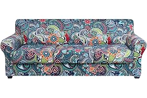 hyha Couch Cover, Floral Pattern, Stretch, Printed, 4 Pieces, Sofa Slipcovers, for 3 Separate Cushion Couch, Washable Furniture Protector for Dogs(Paisley Floral)