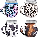 AJLTPA 4Pack Reusable Neoprene Insulated Sleeves With Handle For 12oz Stemless Wine Glass, 16oz Regular Mouth Pint Mason Jars (Animal Pattern)