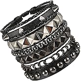 Yolev 4 Pcs Punk Studded Bracelets Rock Leather Emo Bracelets 80s Gothic Spike Cuff Bracelet Set Retro Classic Emo Jewelry Accessories for Men Women Rocker Outfits