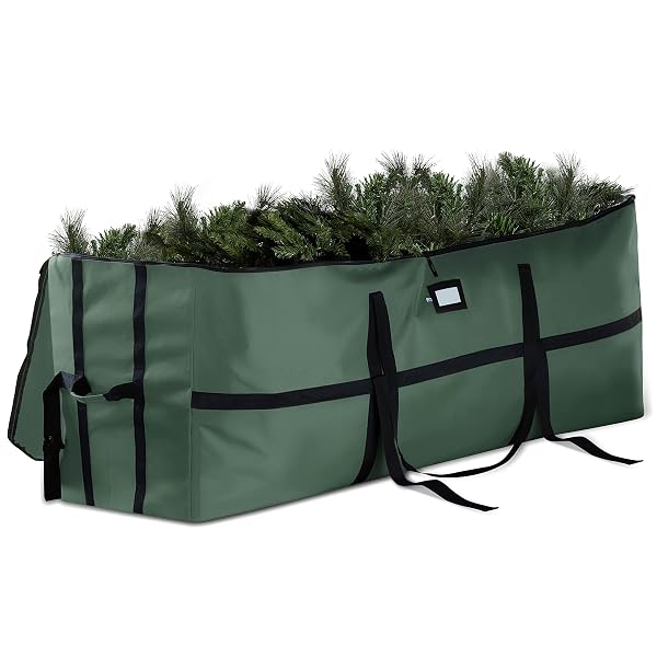 ZOBER WIDE CHRISTMAS TREE STORAGE BAG – MAXIMUM ACCESSIBILITY – FITS 9 FT TREES – 600D OXFORD FABRIC CHRISTMAS TREE BAG FOR STORAGE BOX FOR XMAS – STRONG, DURABLE STRAPS & HANDLES – CARD SLOT – GREEN