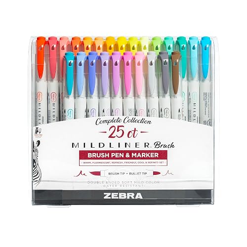 Zebra Pen Mildliner Double-Ended Brush Pen, Brush and Fine Point Tips ...