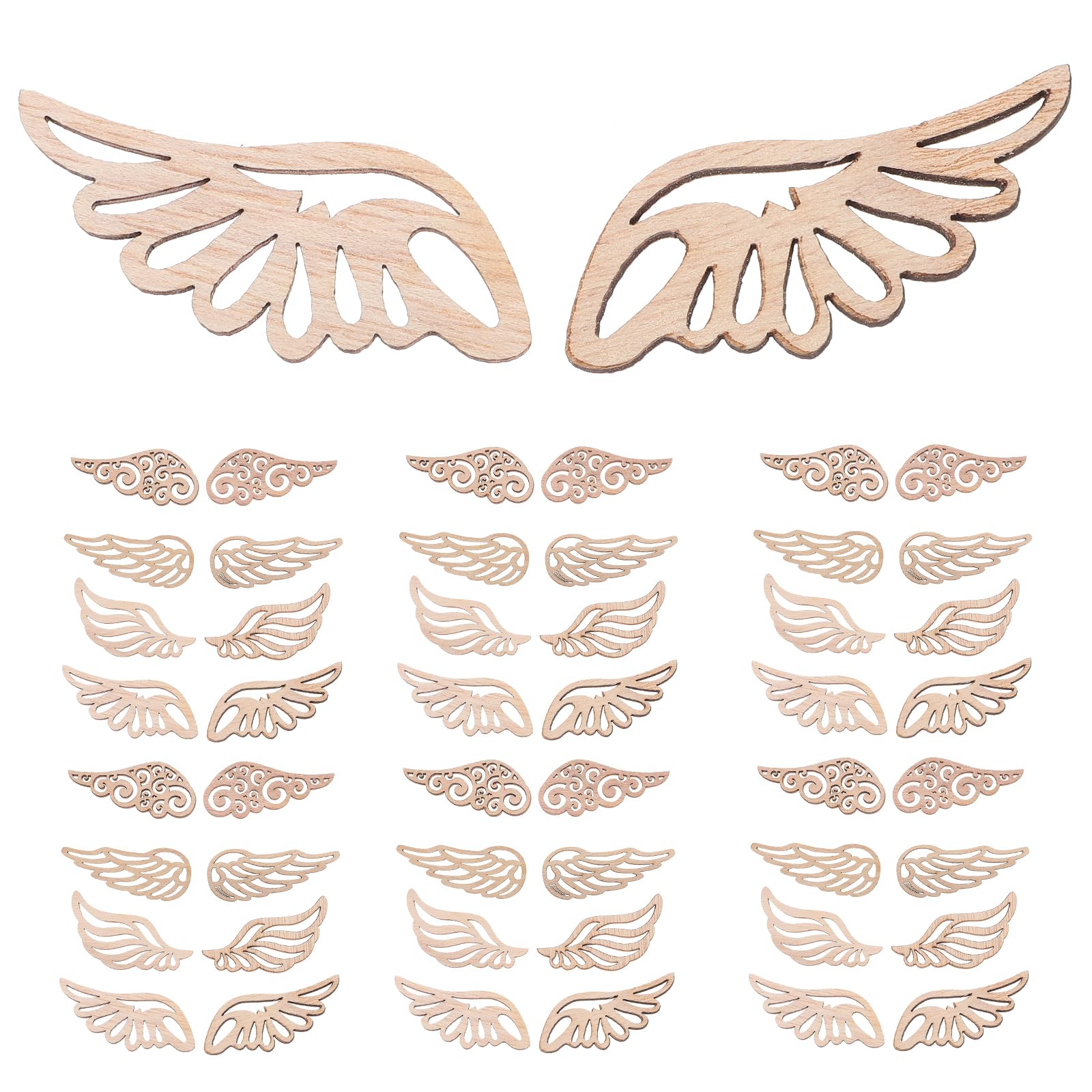 Operitacx 80pcs Angel Wings Wood Slices, Blank Wood Slices Unfinished SlicesWood Ornaments for Crafts Christmas Wedding DIY
