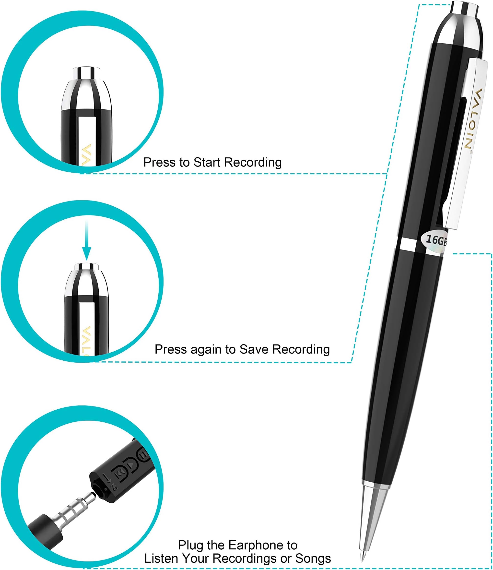 Voice Recorder 16G, Valoin 2019 Latest Portable Handy Digital Audio Recorder Dictaphone with MP3 Player Metal Shell for Lecture Meeting Interview