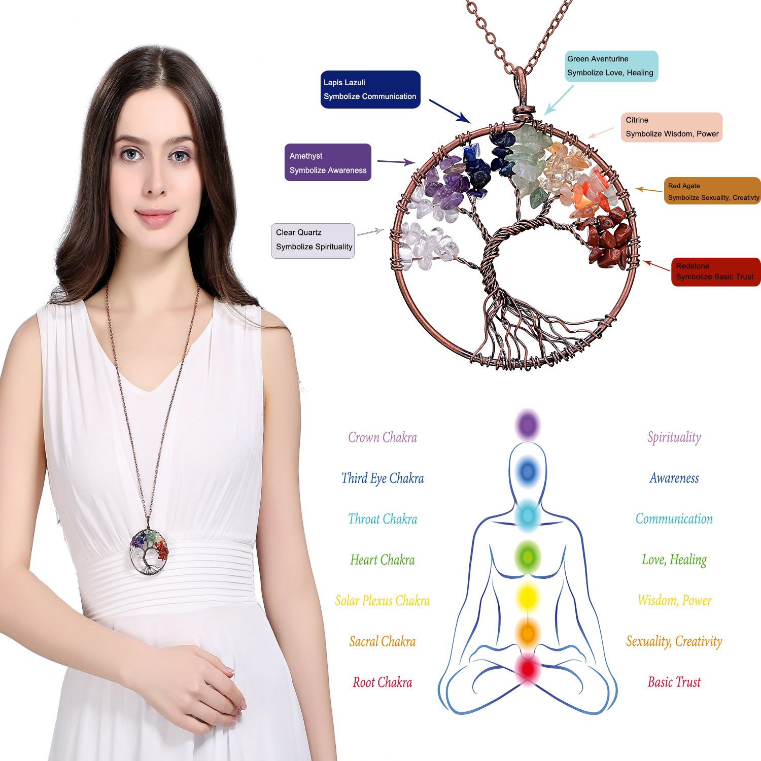 sedmart Tree of Life Pendant Amethyst Rose Crystal Necklace Gemstone Chakra Jewelry sedmart Tree of Life Pendant Amethyst Rose Crystal Necklace Gemstone Chakra Jewelry