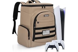 WELIDAY Gaming Console Backpack Compatible with PS5/PS5 Slim/PS5 Pro, Protective Travel Case with 15.6″ Laptop Compartment and Multiple Pockets (Khaki)