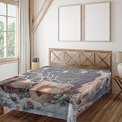 Ambesonne Christmas Flat Sheet, Candle Winter