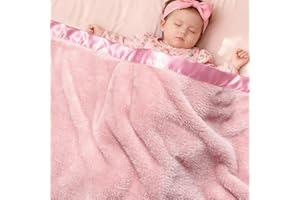 Pro Goleem Fleece Baby Blankets for Girls with 2 Inch Satin Trim, Super Soft Plush Receiving Blanket for Infant Toddler Newborn, Cozy 30x40 Inch Crib & Stroller Blanket (Pink)