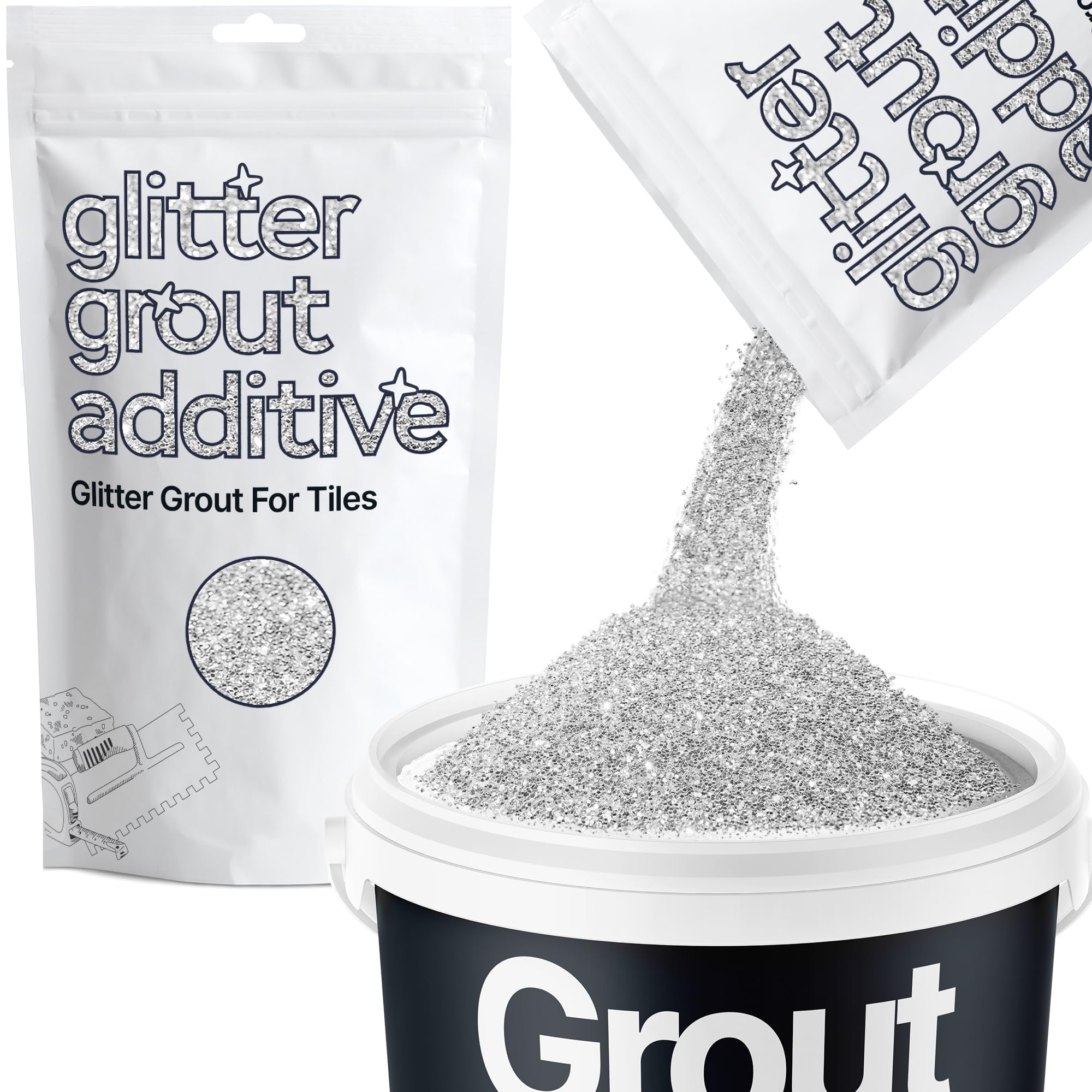 Hemway Silver Glitter Grout Additive 100g Metallic Flakes for Adding Sparkle to Kitchen & Bathroom Tiles | Enhance Your Indoor Grouting Projects with a Durable Sparkly Effect