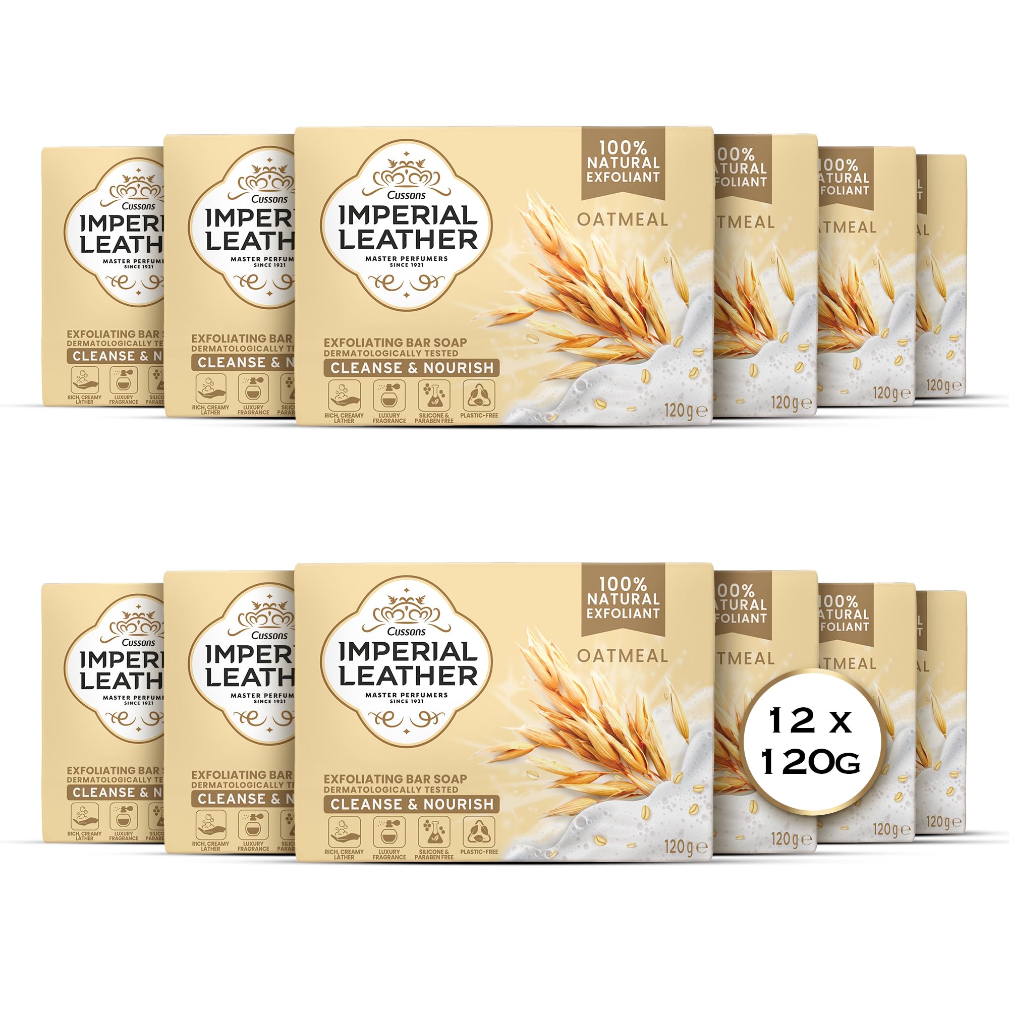 Imperial Leather Oatmeal Exfoliating Bar Soap, Bulk Buy, Pack 12 x 120g