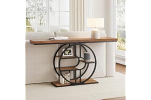Garvee 55" Industrial Console Table with 5 Tiers & o-Shaped Metal Frame, Narrow Sofa Table for Entryway, Living Room, Hallway