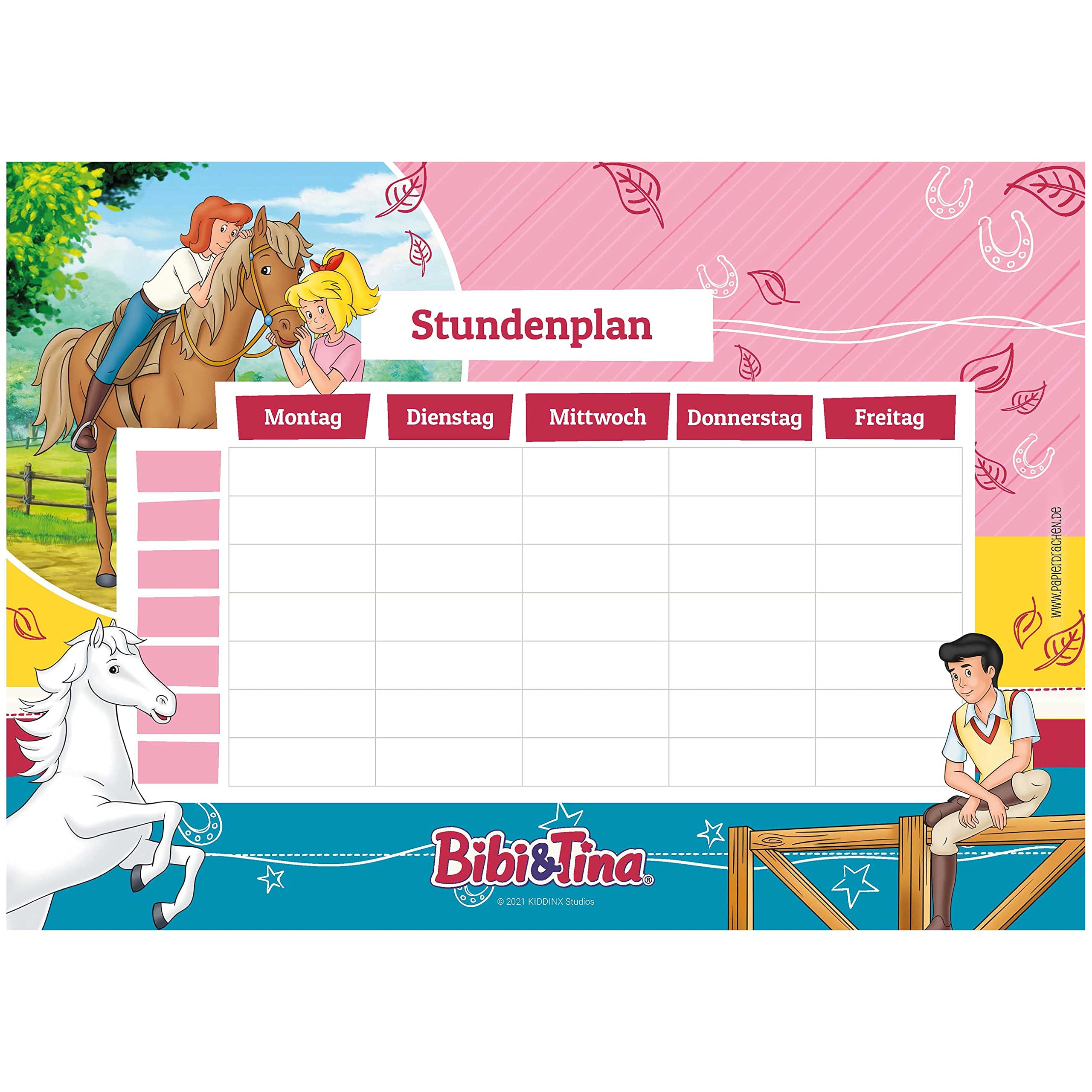 Papierdrachen Timetable DIN A4 Pad - Bibi & Tina 2 - Writeable School - Weekly Plan - Hourly Chart for School