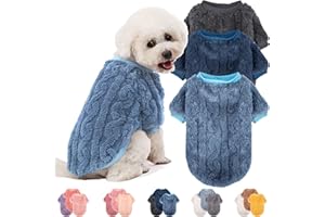 JAMPAYANG Dog Sweater, 3 Pack Dog Sweaters for Small Dogs or Cats, Girl or Boy, Warm Dog Clothes Shirt Coat for Winter Christmas (Blue, Dark Blue, Grey, X-Large)