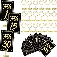 Thenshop 31 Sets Table Number Cards with Table Number Holders, 1-30 Table Numbers Cards Head Table Card 2" Place Card Holder Stand for Wedding Anniversary Birthday Restaurant (Black, Gold,Round)
