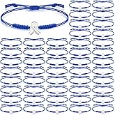 Sasylvia 20/50/100 Pcs Colon Cancer Awareness Bracelets Adjustable Cord Blue Ribbon Braided Bracelets Inspirational Colon Cancer Gifts for Survivor Fighter Jewelry