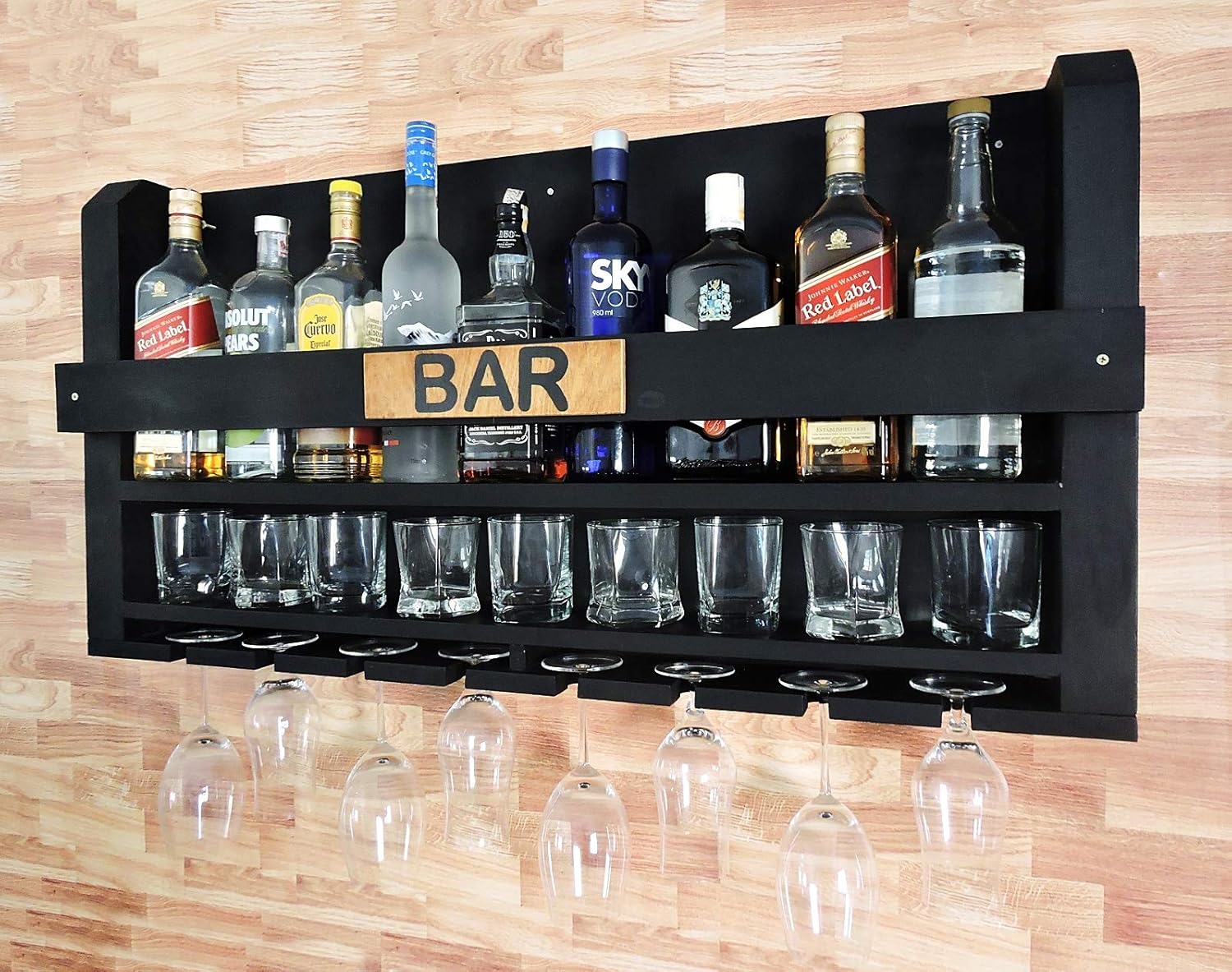 Bar Barzinho Suspenso De Parede Adega Vinhos Bebidas 100x45cm Preto ...