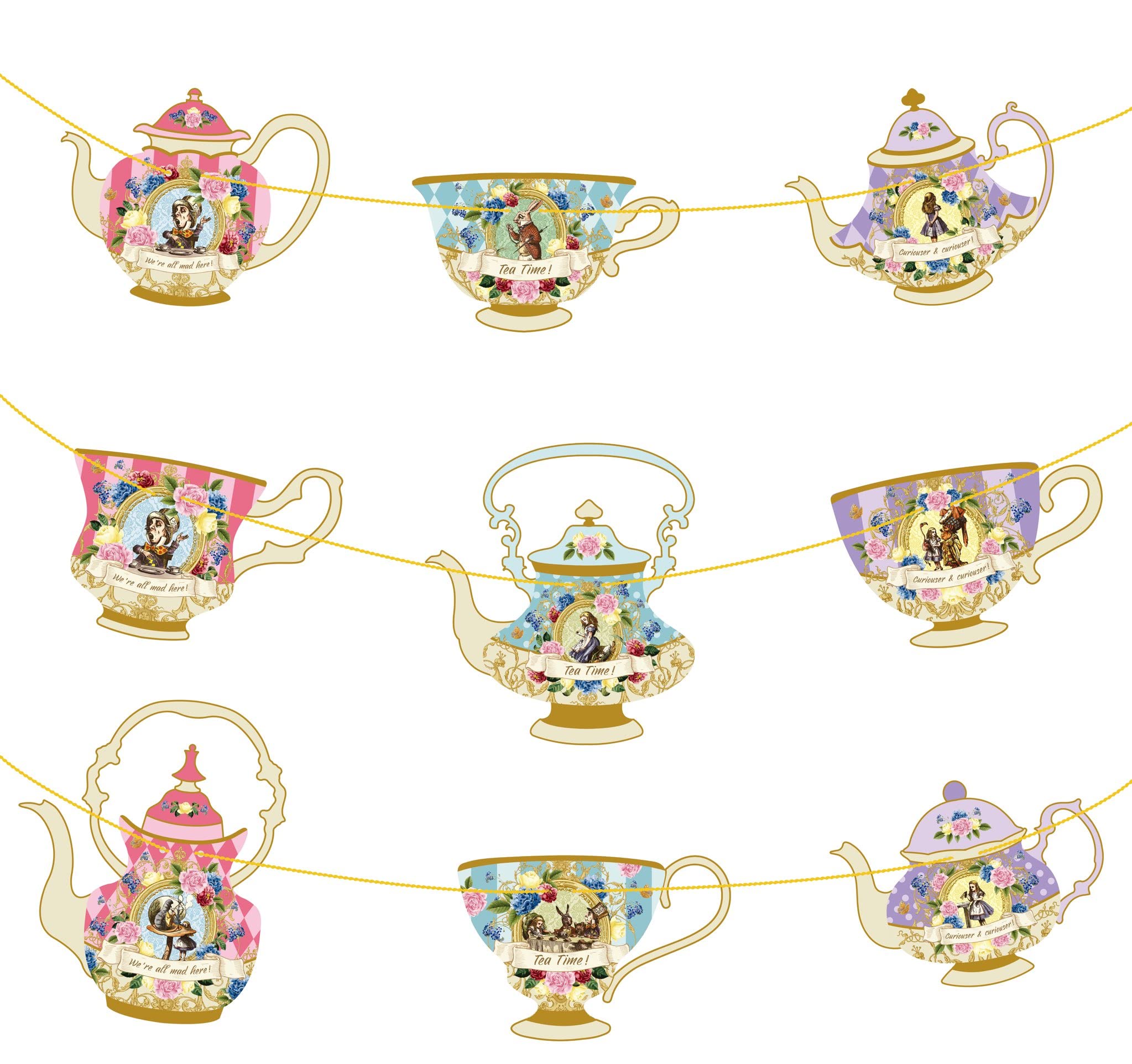 Alice In Wonderland Hanging Teapot & Tea Cup Bunting for Mad Hatter Tea Party
