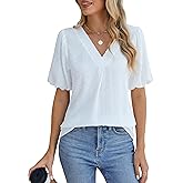 Blooming Jelly Women Dressy Casual Tops Business Work Blouses Summer Shirts Swiss Pot Puff Sleeve V Neck Outfits 2024
