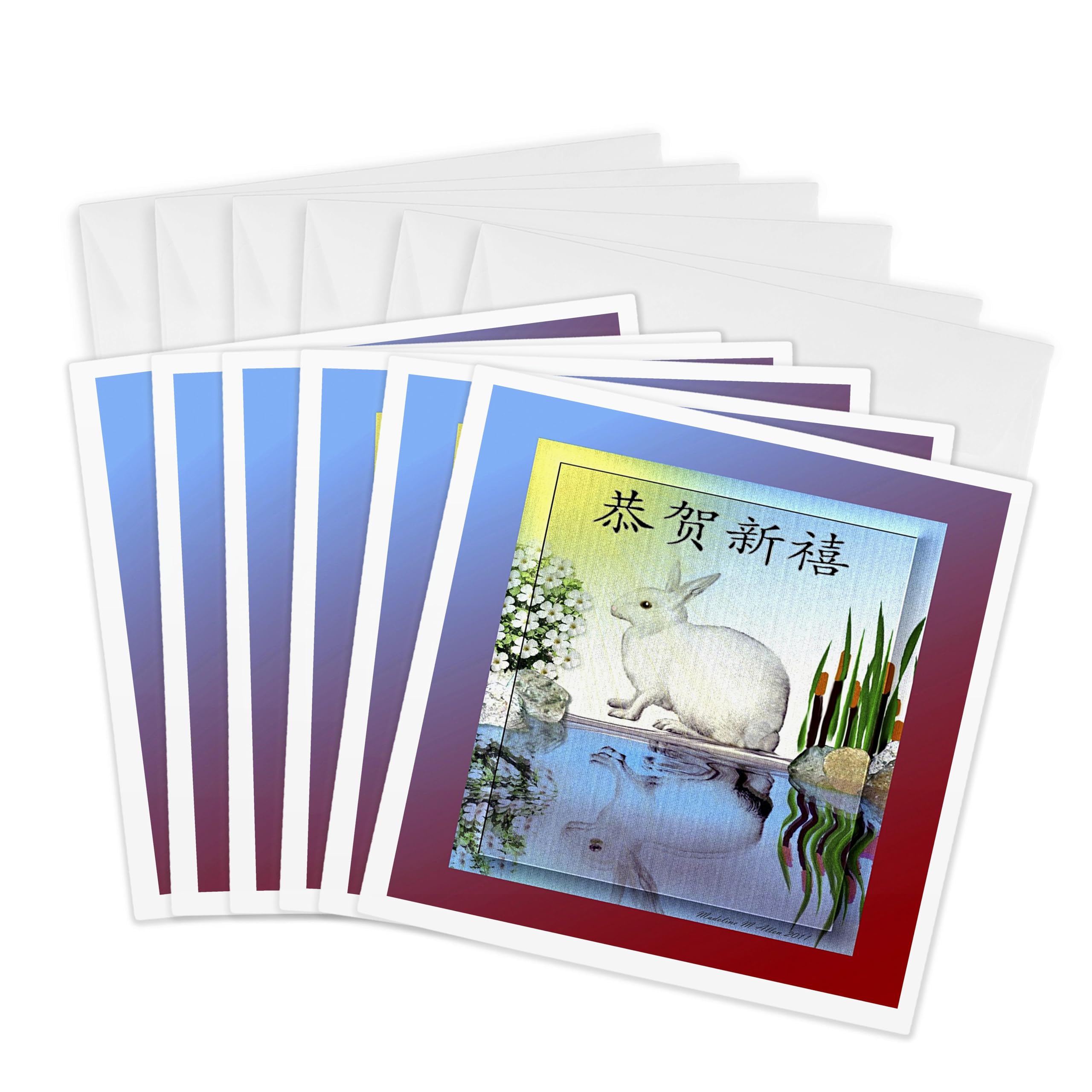 3dRose gc_6539_1 6 x 6-Inch "Happy New Year 2 - Hare - Chinese" Greeting Card (Pack of 6)