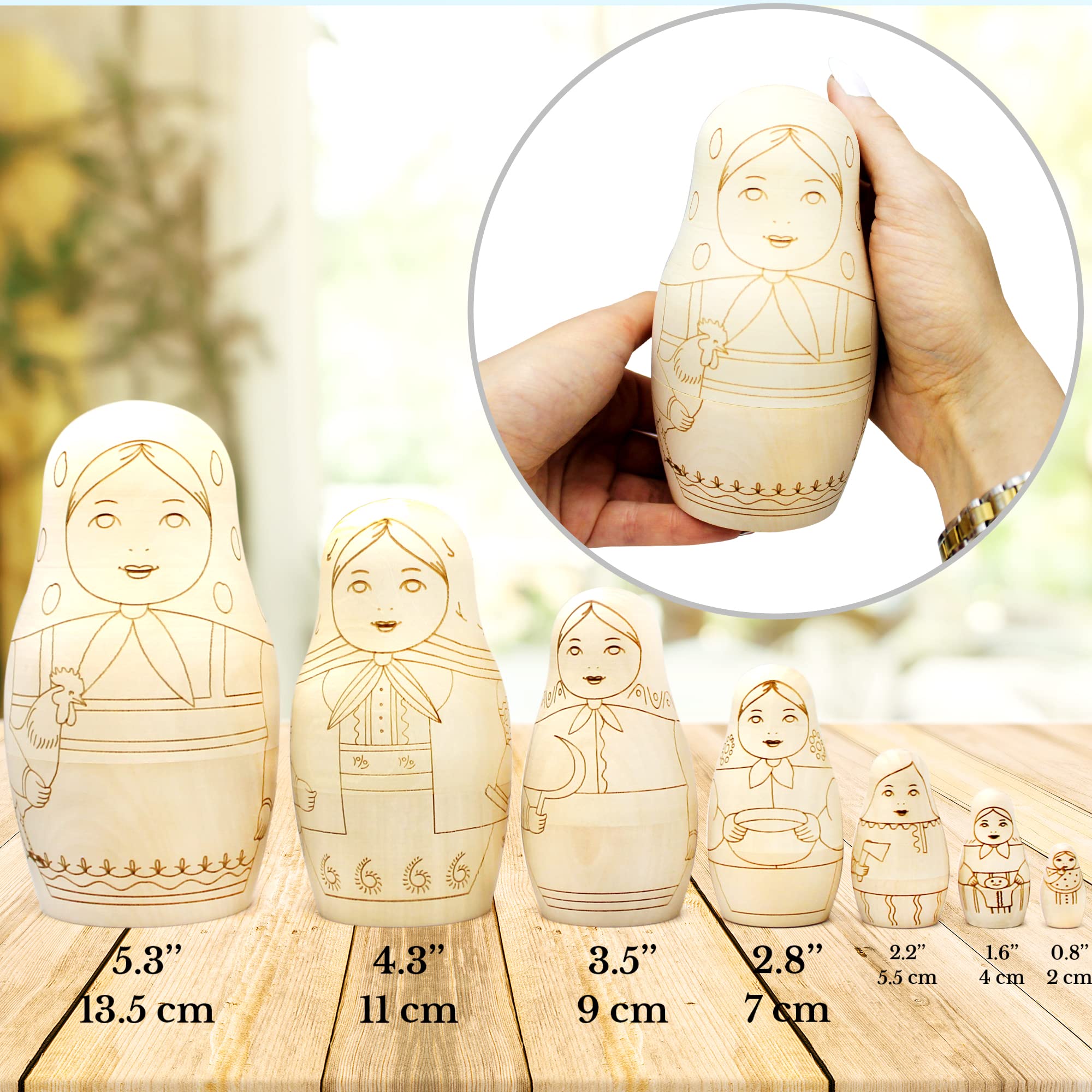 AEVVV Blank Nesting Dolls for Coloring Set 7 pcs