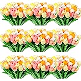 Jexine 100 Pcs Artificial Real Touch Tulips Fake Artificial Tulip Flower Bulk Bouquet with Stem for Table Centerpieces Wedding Bridal Easter Mother's Day Garden Home Decor, 13.4''(Colorful)