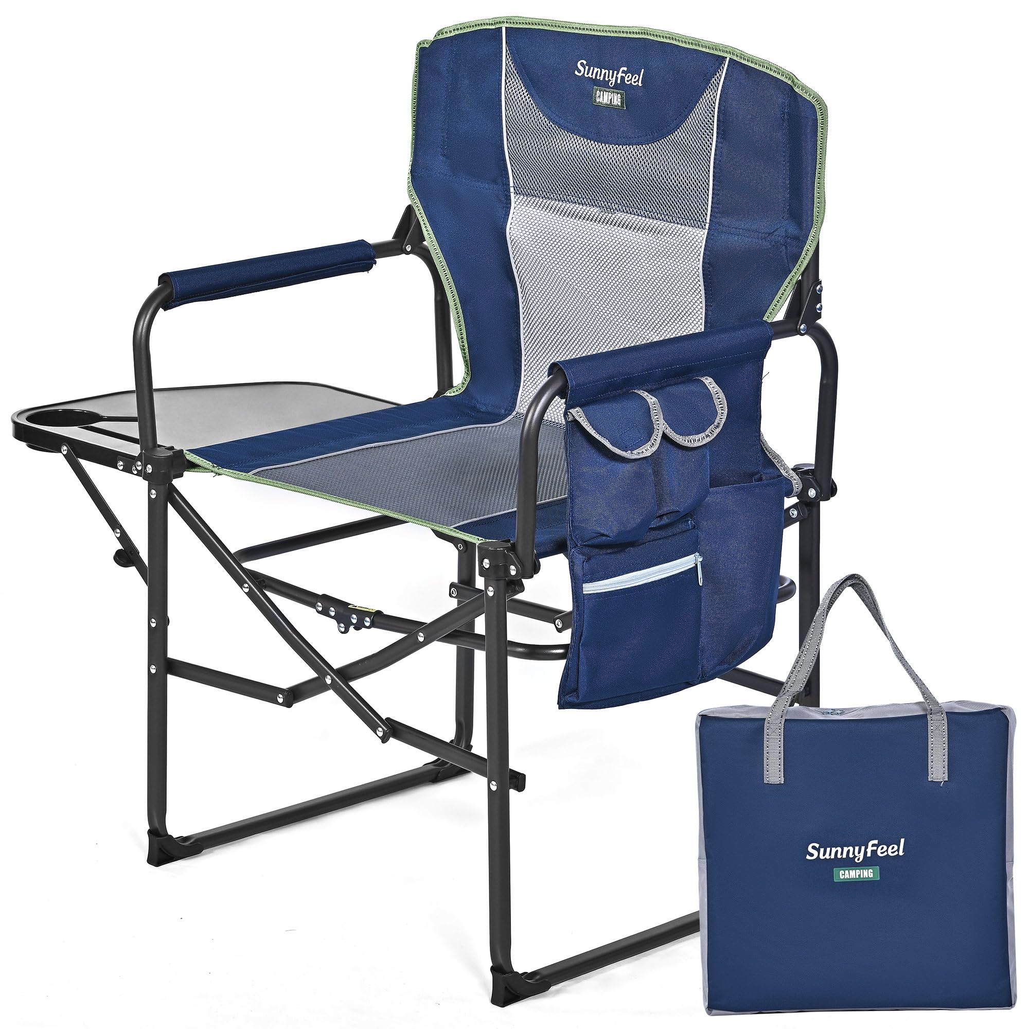 SUNNYFEEL Oversized Camping Directors Chair, Portable Folding Lawn Chairs for Adults Heavy Duty with Side Table,Pocket for Beach, Fishing,Picnic,Concert,Tailgating, Outdoor Foldable Camp Chair Image