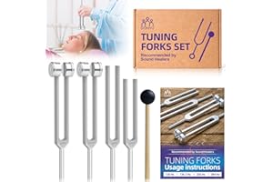DONYU Tuning Fork Set (128 Hz, 136.1 Hz, 256 Hz, 384 Hz): Weighted & Unweighted Tuning Forks Frequency Devices of 4 Pack with Reflex Hammer for Chakra & Sound Meditation