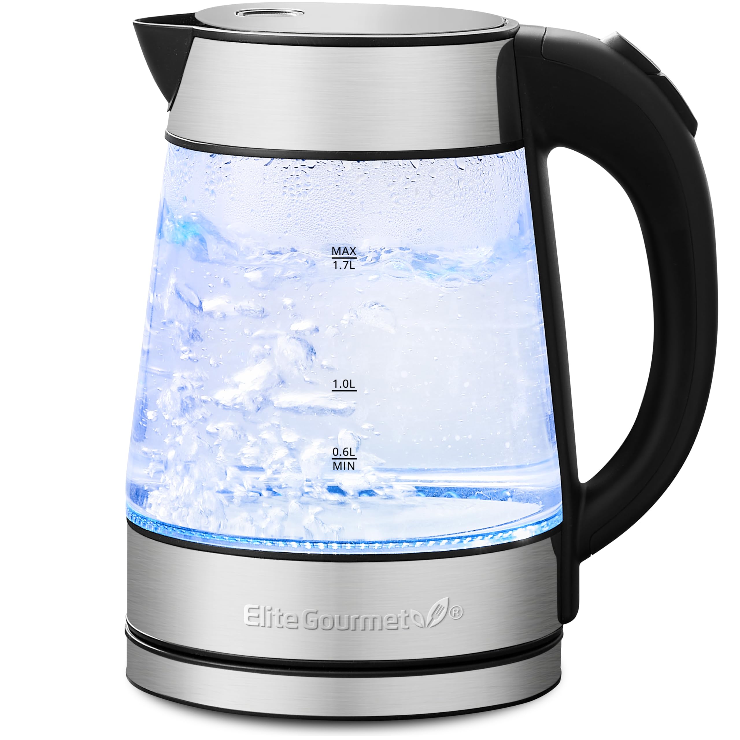 Photo 1 of Elite Gourmet EKT-602 Electric BPA-Free Glass Kettle, Cordless 360° Base, Stylish Blue LED Interior, Handy Auto Shut-Off Function – Quickly Boil Water For Tea & More