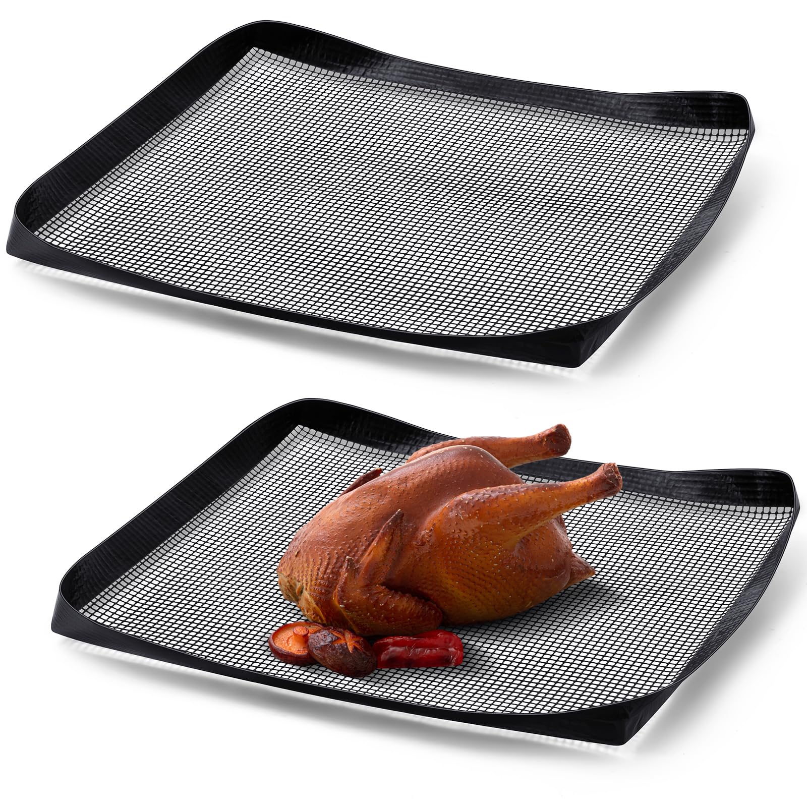 Photo 1 of Teenyyou 2 Pcs PTFE Solid Oven Basket Non Stick Cooking Basket Cooking Trays for Quick Oven Accessories Baking Chips Chicken Wings Bread Heating(14.5 x 13.5 Inch)
