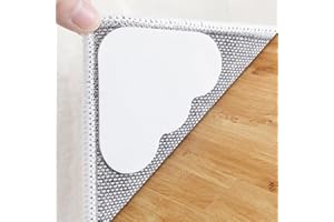 Elsoteno 12 Pack Rug Corner Grippers,Double Sided Non-Slip Rug Tape for Hardwood Floor,Washable No Curl Rug Stickers Rug Stoppers for Area Rugs,Carpet Tape for Tile, Laminate,Wood Floor(White, 12)