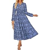 GRACE KARIN Long Sleeve Dress for Women 2026 Spring Wedding Guest Dress Floral Boho A Line Flowy Maxi Dresses with Pockets