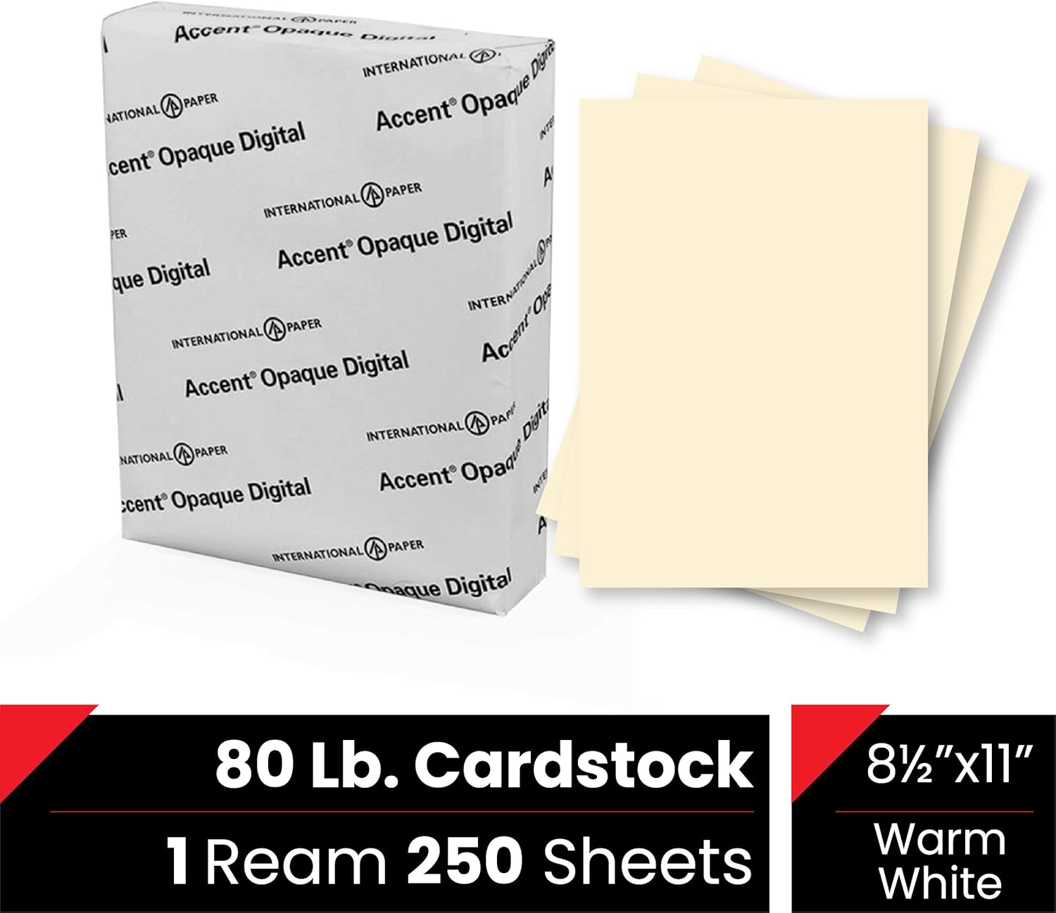 Accent Opaque Cream-Colored 8.5” x 11” Cardstock Paper, 80lb, 216gsm – 250 Sheets (1 Ream) – Premium Super Smooth Heavy Cardstock, Warm White Printer Paper for Ink Heavy Projects – 121978R: Office Products
