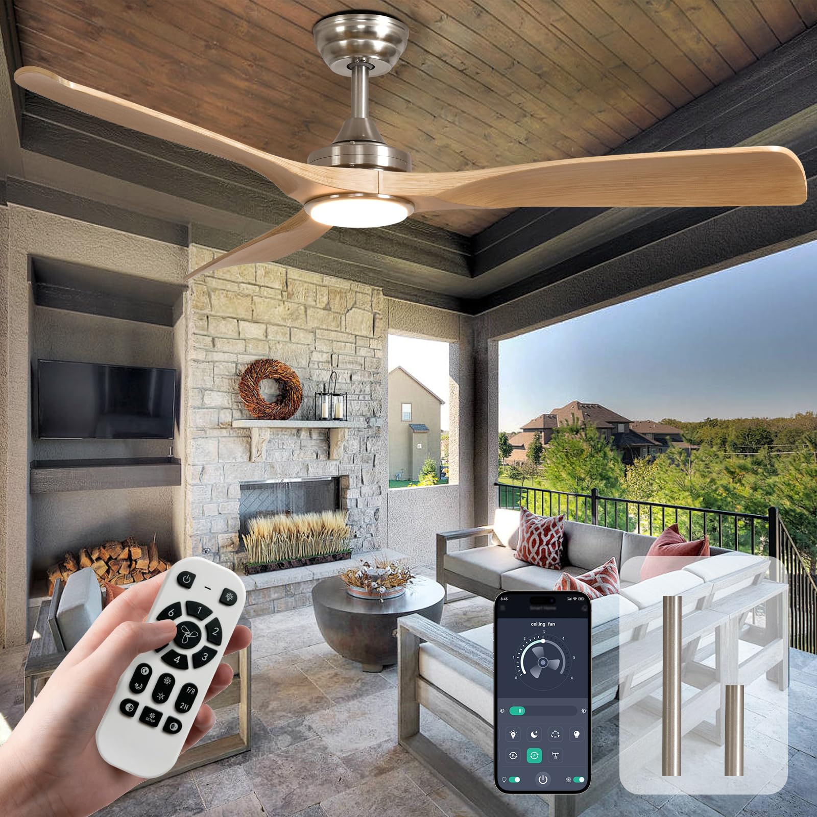 BvenuBigLite Outdoor Ceiling Fan with Light: 52