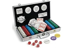 500pcs Poker Chips Set for Adults with 11.5g Professional Weight Chips, Aluminum Carrying Case, 2 Decks, 5 Dice, Dealer Butto