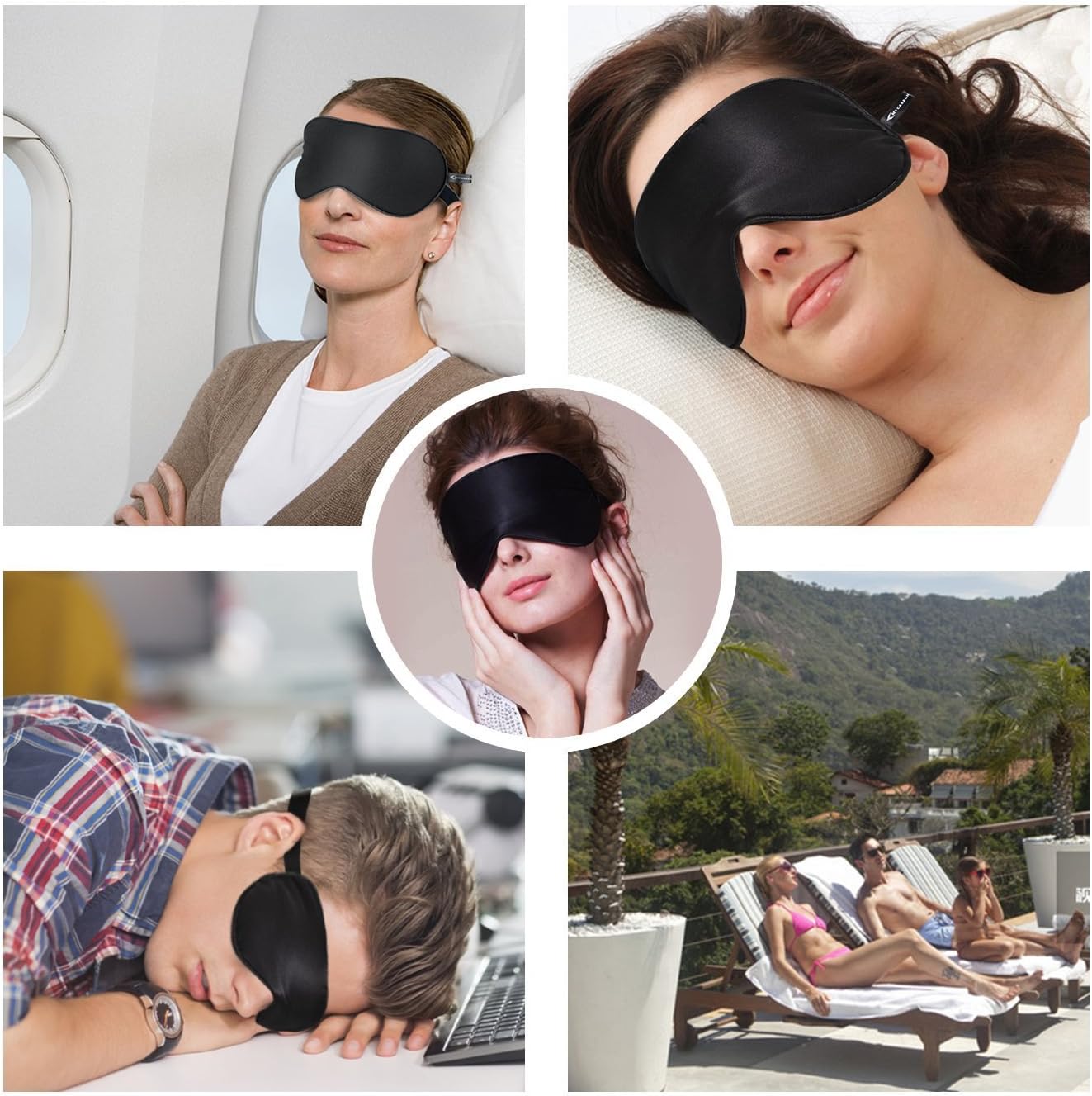 LULUSILK Mulberry Silk Sleep Eye Mask Blindfold with Adjustable Strap, Soft Eye Cover for Women Men Night Sleeping, Travel, Nap(Black): Health & Personal Care