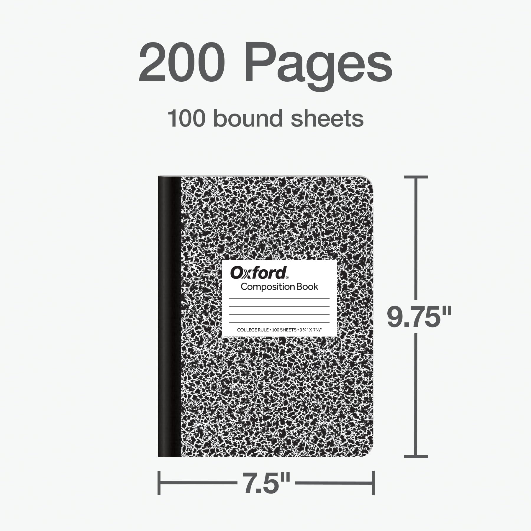 Oxford Composition Notebooks, 9-3/4 x 7-1/2 Inch School Journals, College Ruled Paper, Black Marble Covers, 100 Sheets per Book, 2 Pack (1002515)