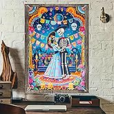 BlissYard DÃa de los Muertos Window Banner Skeleton Dancers Papel Picado Sugar Skull Floral Polyester 31x47 Inch Window Cover Window Banner Window Decoration Holiday Seasonal Decor