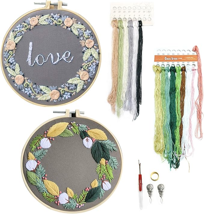 2 Pack Embroidery Starter Kit with Pattern, DOITEM Full Range of
