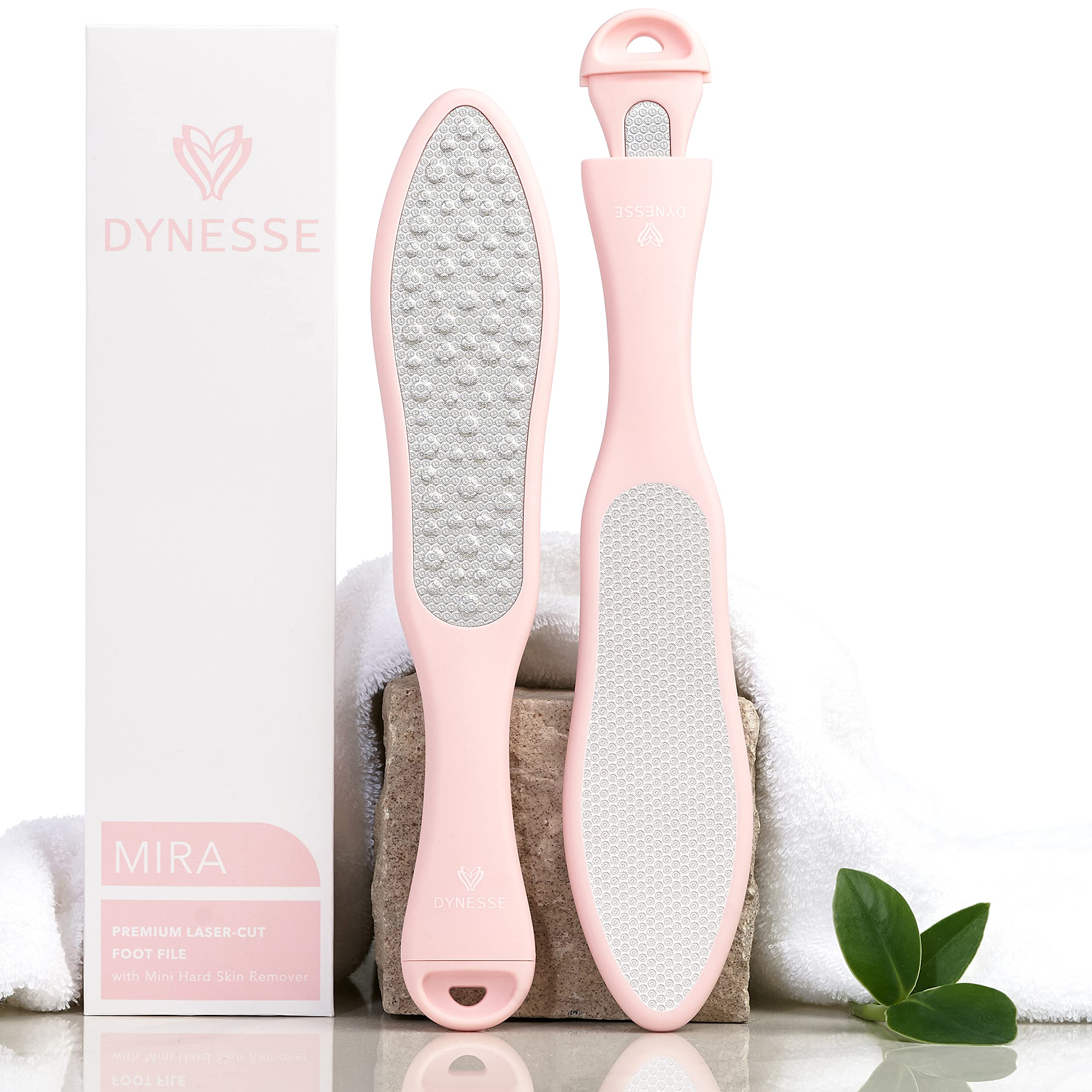 DYNESSE Pedicure Foot File. Professional 3-in-1 callus remover with mini-file. No risk of injury. Laser-cut stainless steel scrubber. Multi-usage