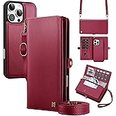 MEGSHI for Wallet Case Compatible with iPhone 14 Pro Max,Multi-Function Detachable 2 in 1 Magnetic iPhone 14 Pro Max Case Wallet,Flip Strap Zipper Card Holder Phone Case with Shoulder Straps (Red)