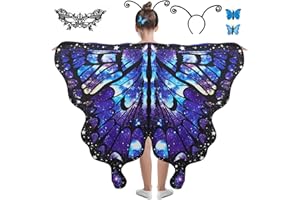 ERDOGLY Butterfly Wings Costume for Girls, Halloween Shawl Kids Fairy Wings with Antenna Headband, Party Favor Dress-up Gifts