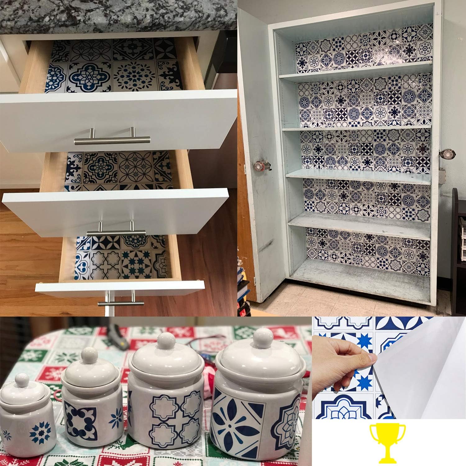 17.7"x78.7" Blue Wallpaper Peel and Stick Wallpaper Glossy Contact Paper Self Adhesive Film Peel and Stick Wallpaper Decorative Thick for Countertop Kitchen - Image 4