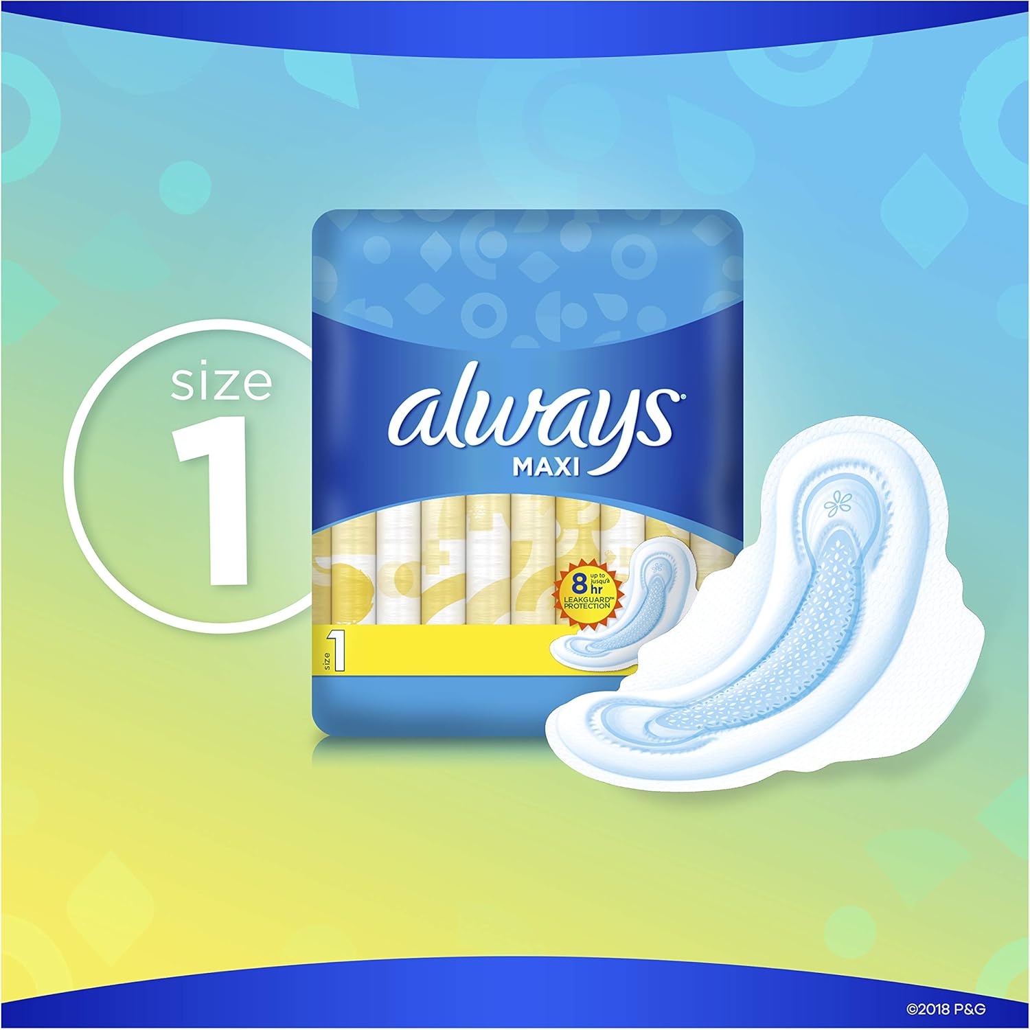 Always Maxi Feminine Pads with Wings for Women, Size 1, Regular Absorbency, Unscented, 45 Count - Pack of 3 (135 Count Total): Health & Personal Care