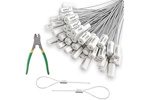 ayktiuf 120 Pieces Safety Cable Seals, Metal Number Safety Cables, Label Steel Safety Cable Seals, Cables for Truck Seals with wire cutter(White, 120 Pack)