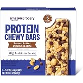 Amazon Grocery, Protein Chewy Bars, Peanut Butter Dark Chocolate Flavor, 7.1 Oz, 5 Ct