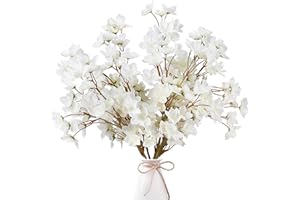 Sggvecsy Artificial Cherry Blossom Flowers 4 Pcs Faux Cherry Blossom Stems Faux Silk Cherry Blossom Branches 15.7’’ Fake Peach Flowers for Vase Arrangements Home Wedding Table Decor (White)