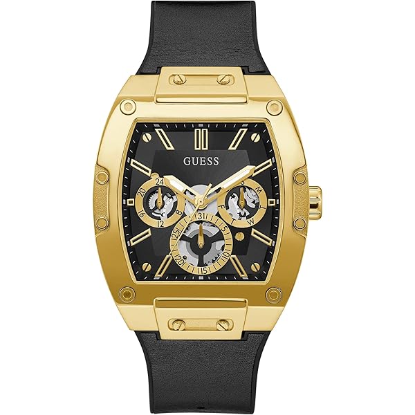 Amazon.com: Guess Men's 44mm Watch - Black Strap Black Dial Gold