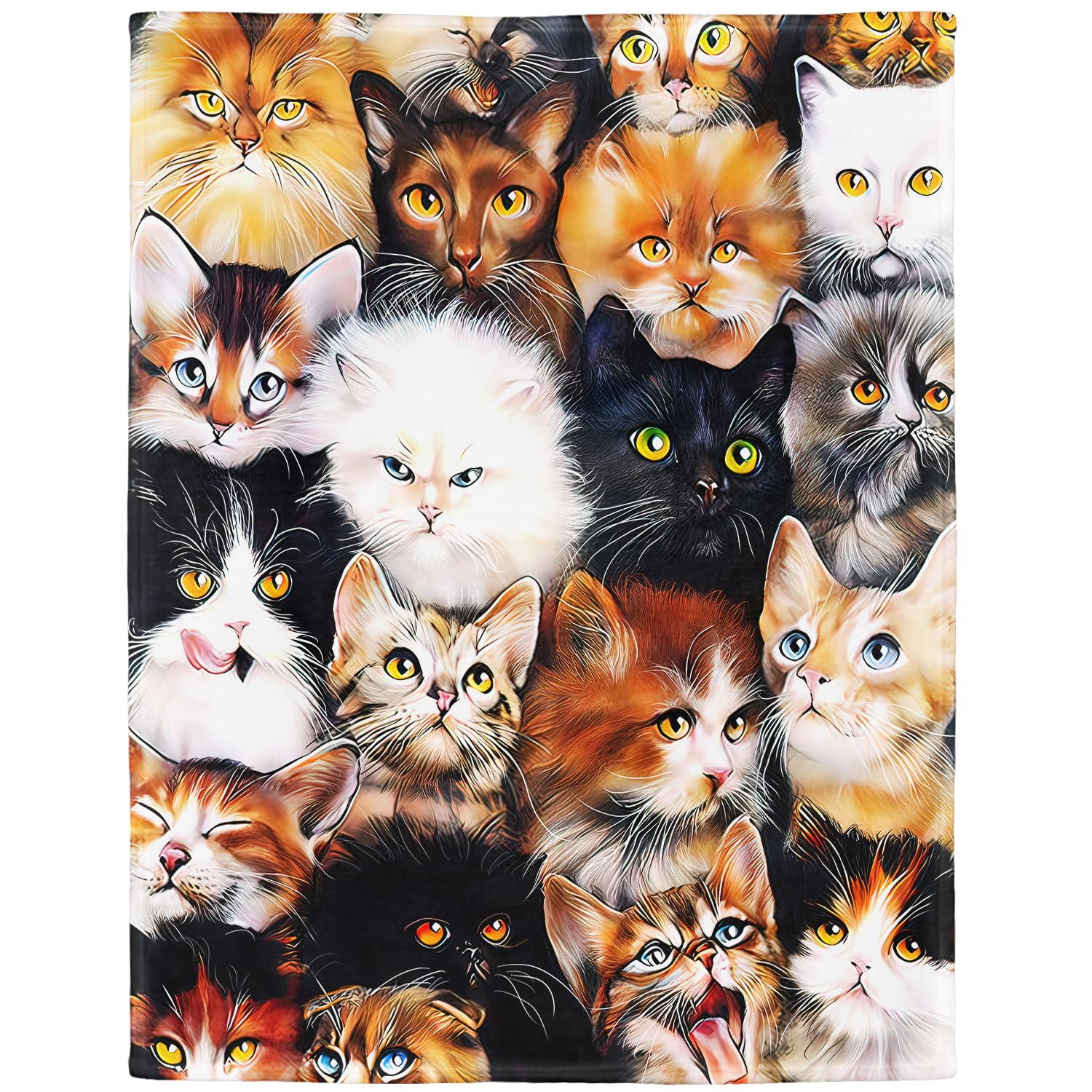 YISUMEI 150x200 cm Blanket Comfort Warmth Soft Cozy Easy Care Machine Wash Cute Cats Breed Collage Pet,Colorful