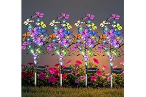 ostritec Solar Garden Lights Outdoor Waterproof Garden Decor, 4 Pack Upgraded 240 LED 54 Butterfly Colorful Outdoor Solar Decor for Yard Patio Gifts for Womens Mom (4 Pack Butterfly)