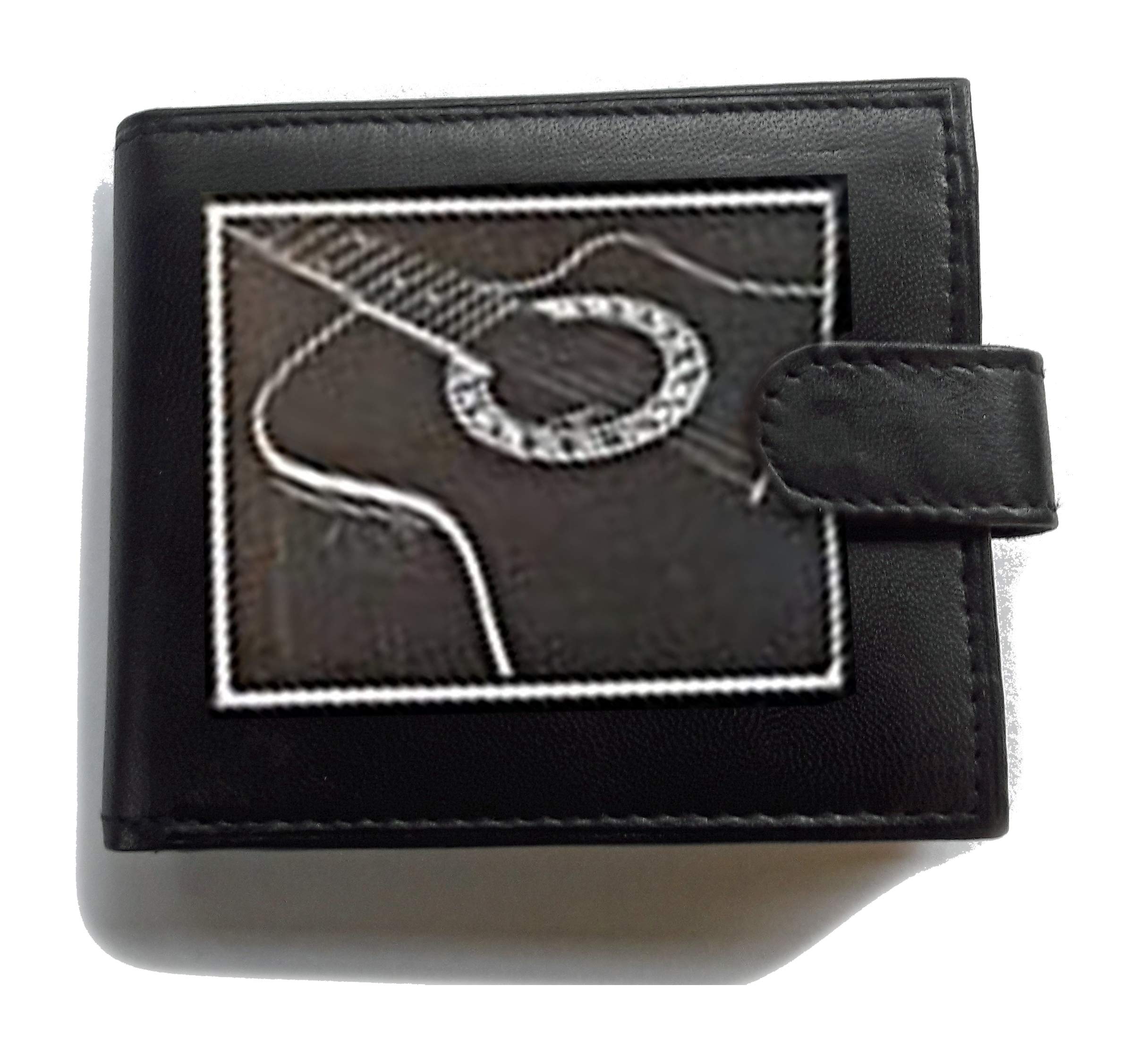 Stoneys Badges Acoustic Guitar Anti RFID Theft Wallet Black Soft Leather Large Coin Pocket